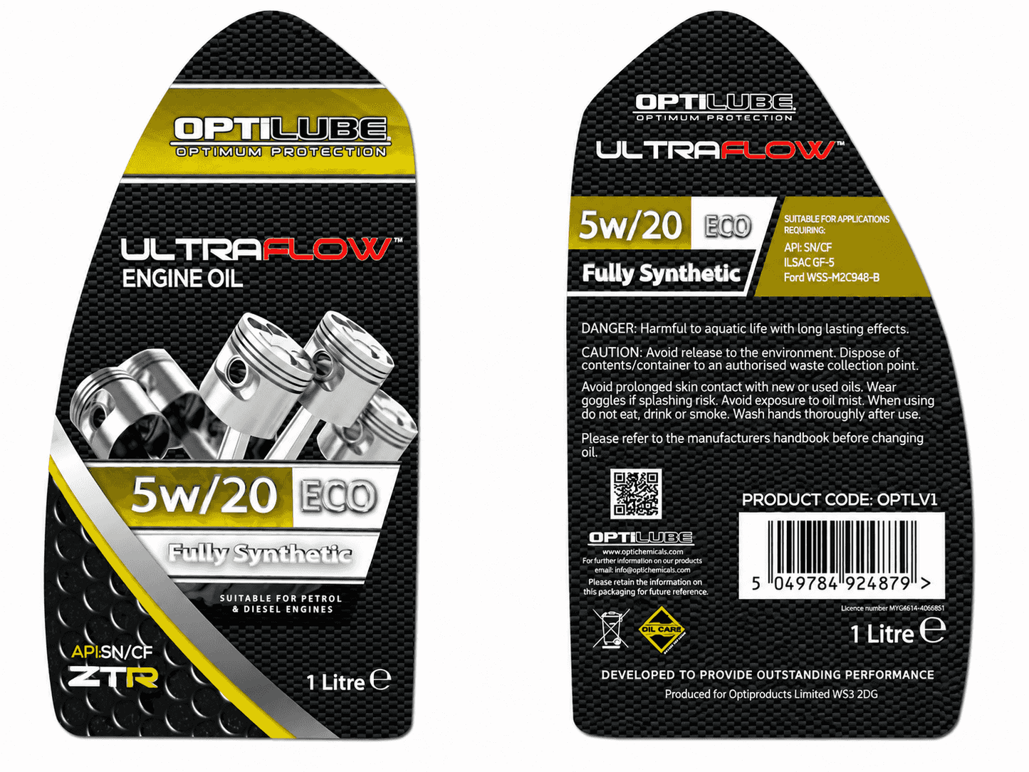 Optilube 5W-20 Eco Fully Synthetic Engine Oil 1L - API SN/CF ILSAC GF-5 Ford WSS-M2C948-B