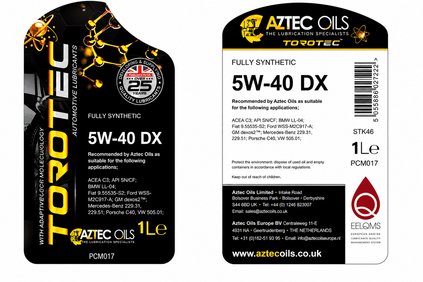 Torotec 5W-40 DX Fully Synthetic Engine Oil 5L - ACEA C3 dexos2 BMW LL-04