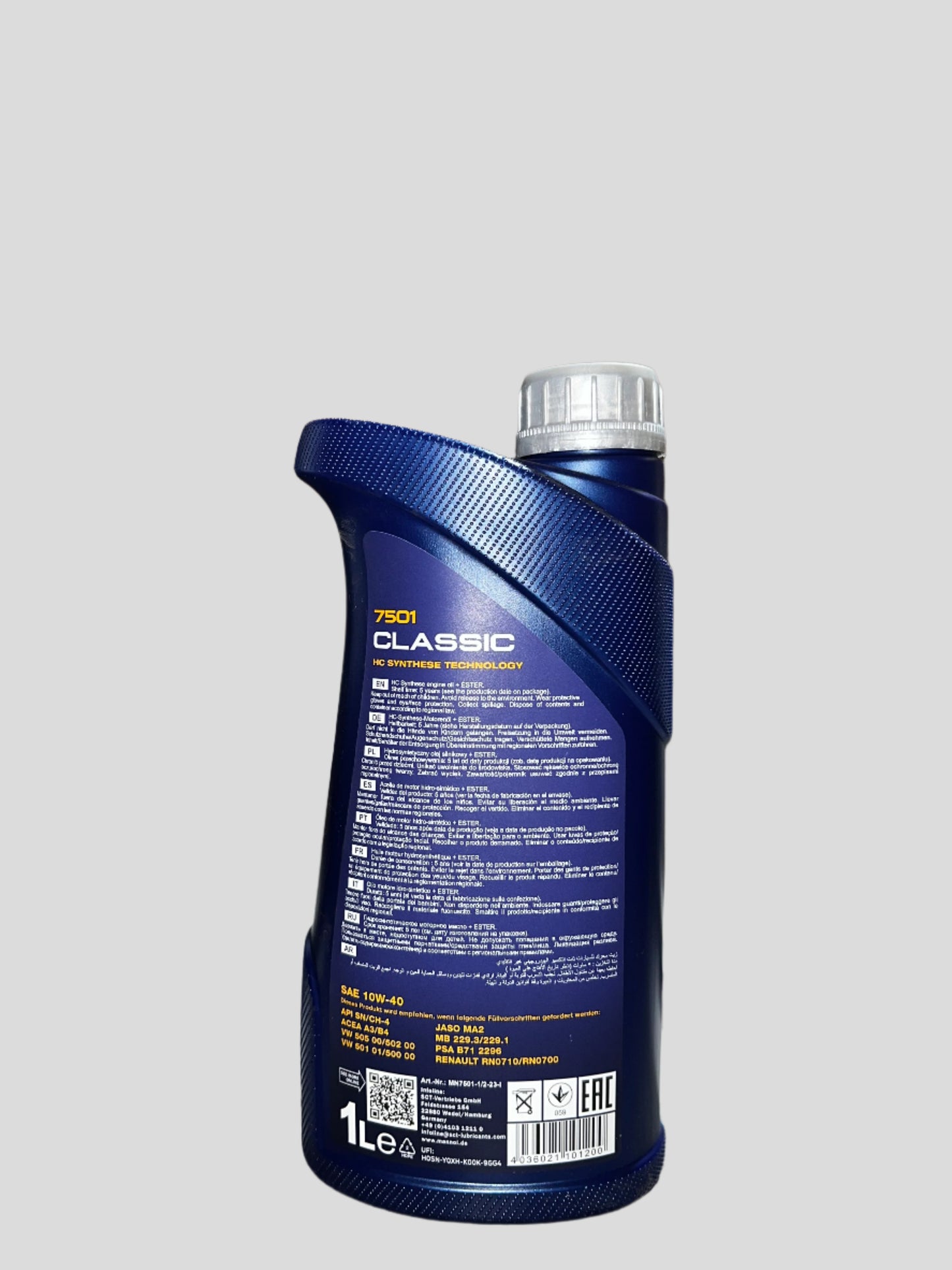 Mannol Classic 7501 10W-40 Motor Oil 1L - HC Synthese, API SN/CH-4, ACEA A3/B4
