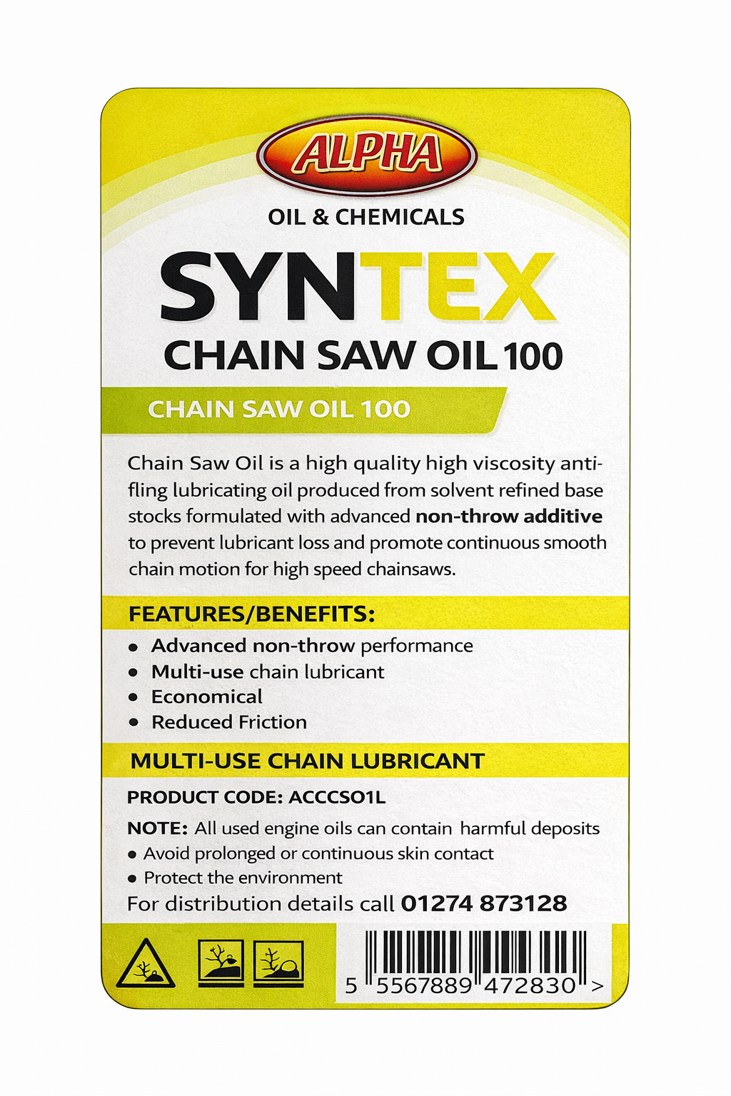 Alpha Syntex Chain Saw Oil 100 1L – ISO 100 Anti-Fling Chainsaw Chain & Bar Oil