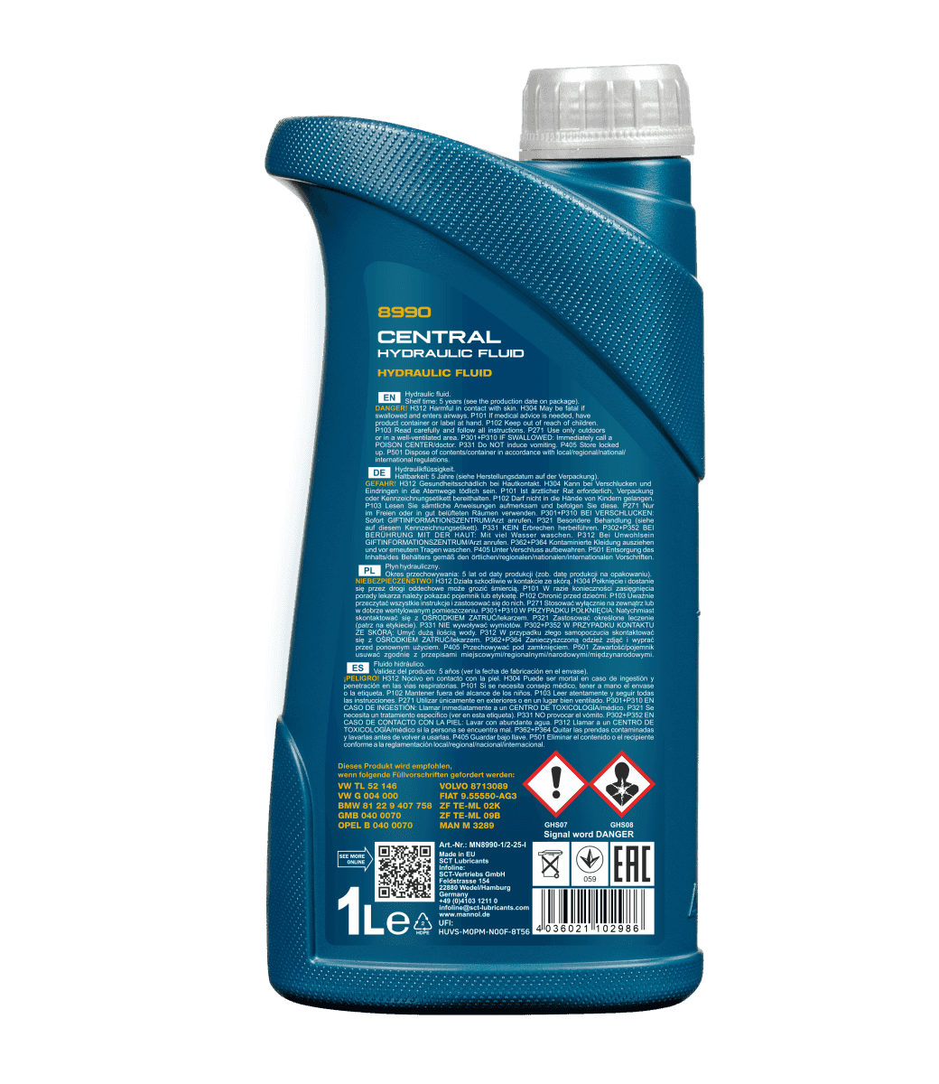 MANNOL Central Hydraulic Fluid 1L – Synthetic CHF Power Steering & Hydraulic Fluid