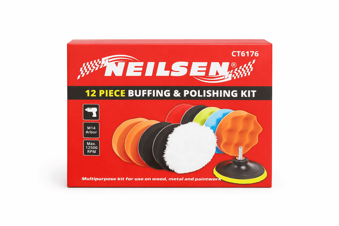 Neilsen 12pc Buffing & Polishing Kit 115mm – Drill Polishing Pads & Sanding Kit with M14 Arbor (CT6176)