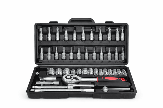 46pc 1/4" Drive Socket Set Ratchet Wrench Tool Kit – Metric Socket & Bit Set with Case for Car Repair & DIY