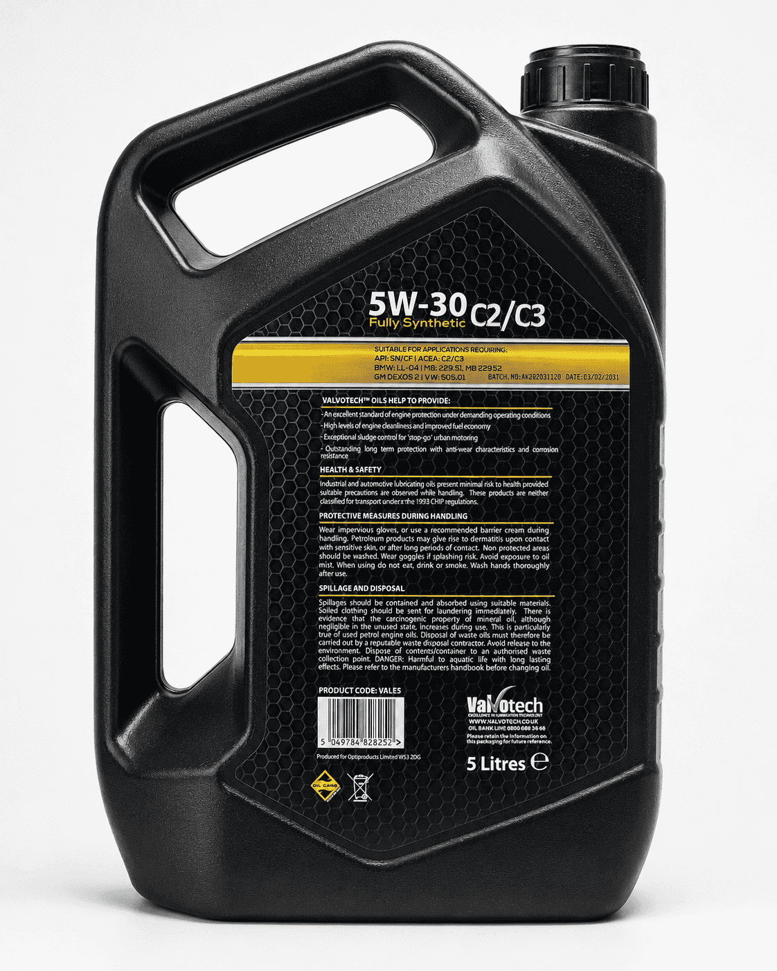 Valvotech TX-1 5W-30 C2/C3 Fully Synthetic Engine Oil 5L - ACEA C2 C3 API SN/CF