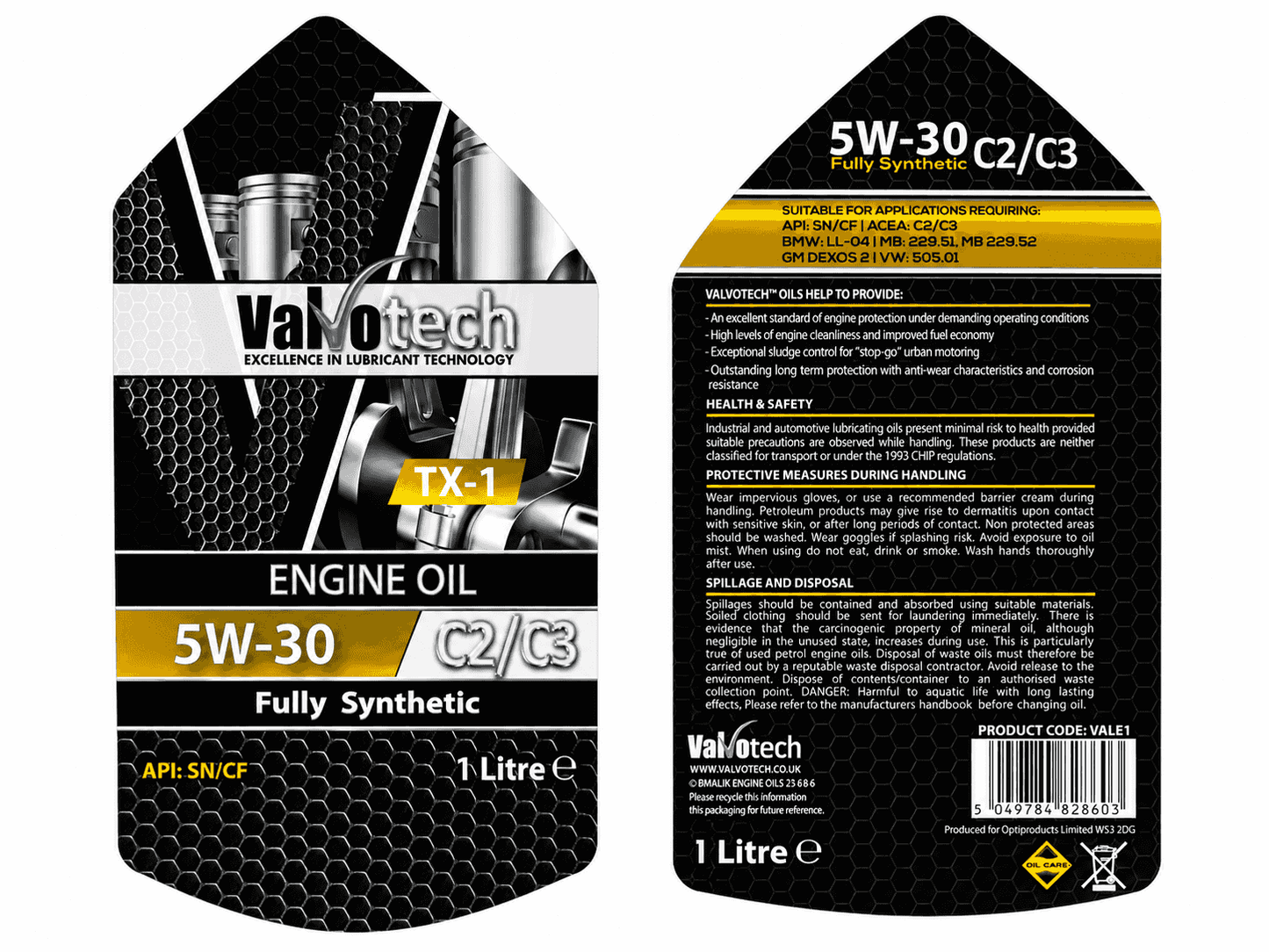 Valvotech TX-1 5W-30 C2/C3 Fully Synthetic Engine Oil 1L - ACEA C2 C3 API SN/CF