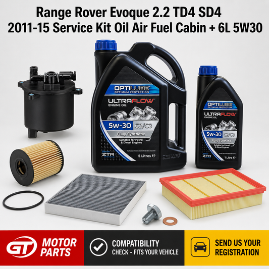 Range Rover Evoque 2.2 TD4/SD4 (2011-2015) Full Service Kit - Oil, Air, Fuel & Cabin Filter + 6L 5W30 | GTM