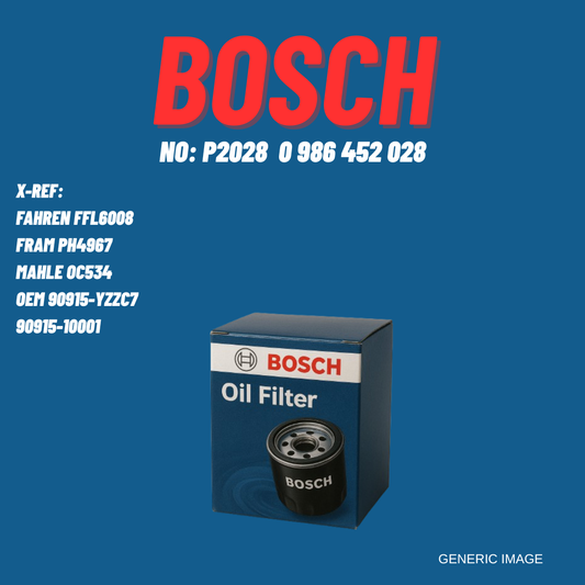 BOSCH Oil Filter P2028 for Toyota Lexus Peugeot Citroen - 0986452028
