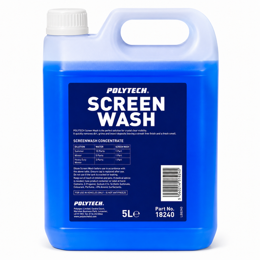 Polytech Screenwash 5L – Windscreen Washer Fluid for Cars, Vans & Commercial Vehicles