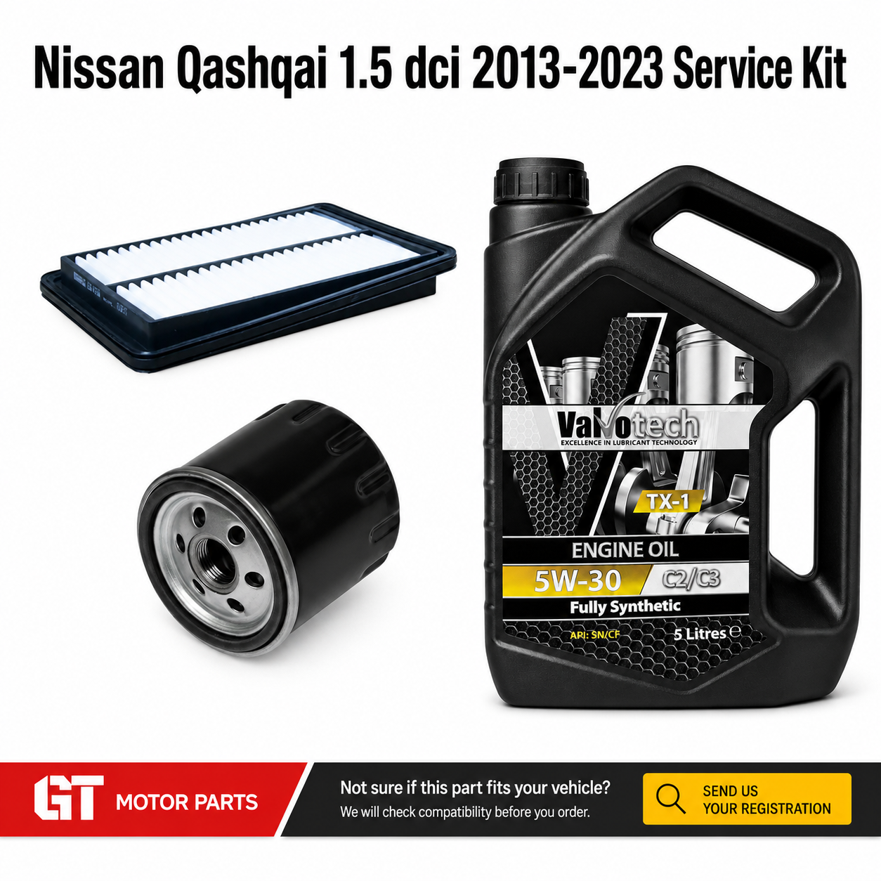 Nissan Qashqai J11 1.5 dCi (2013-2021) Oil & Air Filter Service Kit + 5L 5W30 | GTM