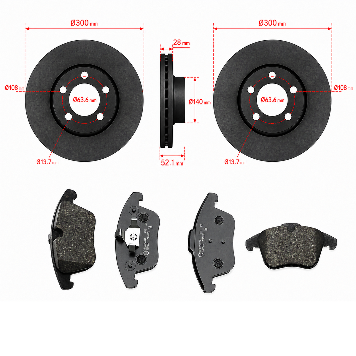 Ford Mondeo MK4 1.6 / 1.8 / 2.0 / 2.2 / 2.3 (2007-2015) Front Brake Discs & Pads Kit Vented