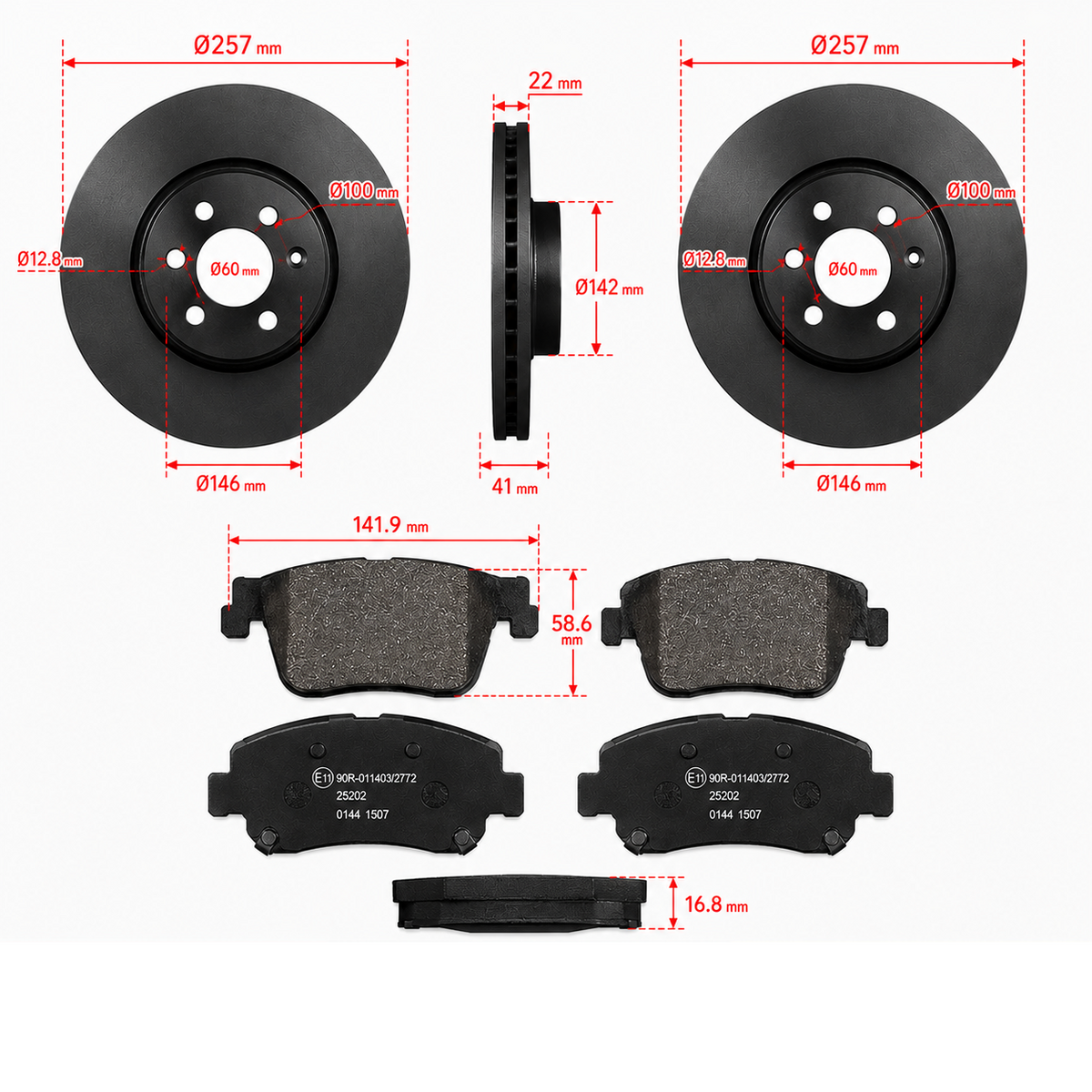 Vauxhall Corsa D / E 1.0 / 1.2 / 1.3 / 1.4 (2006-2019) Front Brake Discs & Pads Kit - 257mm