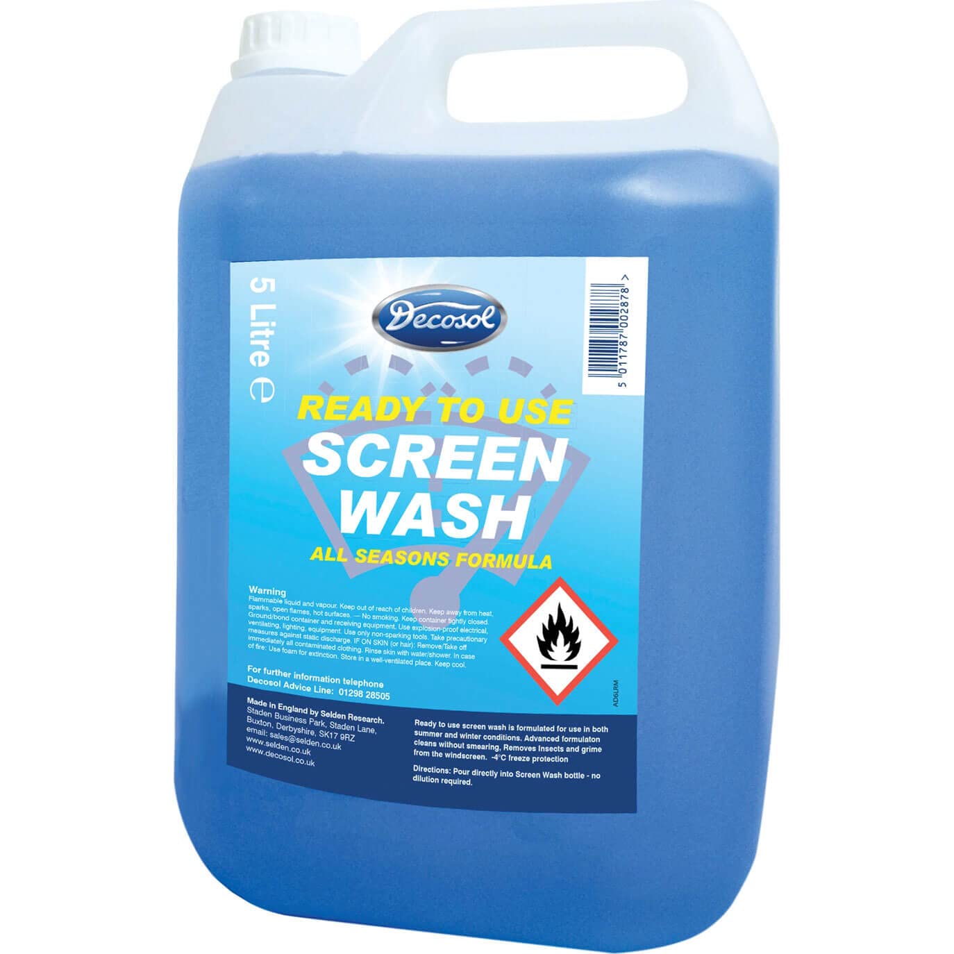 DECOSOL Screenwash - 5L Ready-Mixed Windshield Cleaner for All-Season Clarity