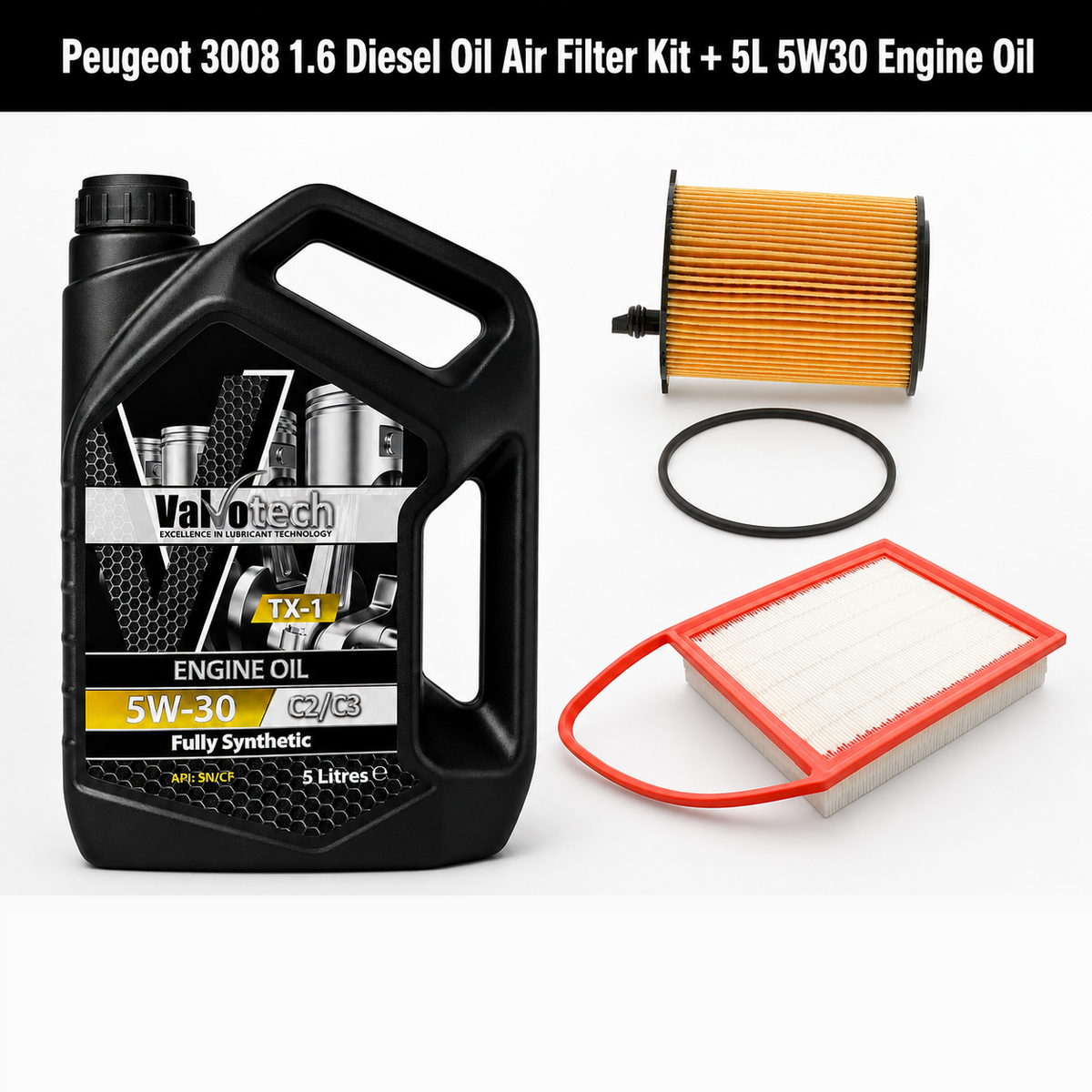 Peugeot 3008 1.6 HDi (2009-2016) Oil & Air Filter Service Kit + 5L 5W30 | GTM
