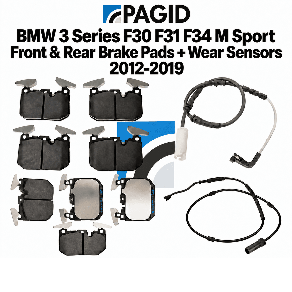 BMW 3 Series F30 F31 F34 (2012-2019) M Sport Front & Rear Brake Pads Set + Wear Sensors