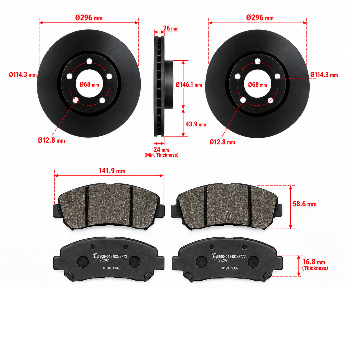 Nissan Qashqai J10 1.5 / 1.6 / 2.0 (2007-2013) Front Brake Discs & Pads Kit - 296mm Vented