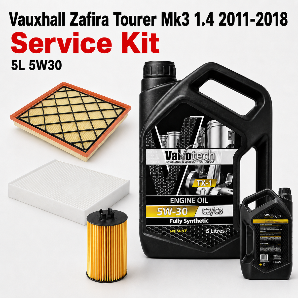 Vauxhall Zafira Tourer 1.4 Turbo (2011-2019) Service Kit - Oil, Air & Cabin Filter + 5L 5W30 | GTM