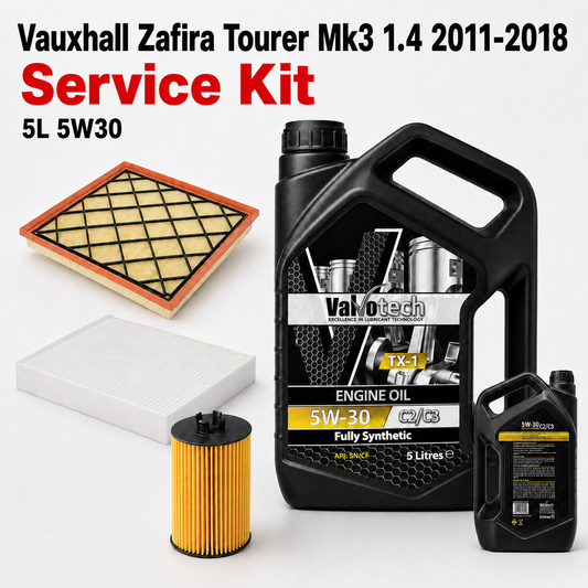 Vauxhall Zafira Tourer 1.4 Turbo (2011-2019) Service Kit - Oil, Air & Cabin Filter + 5L 5W30 | GTM