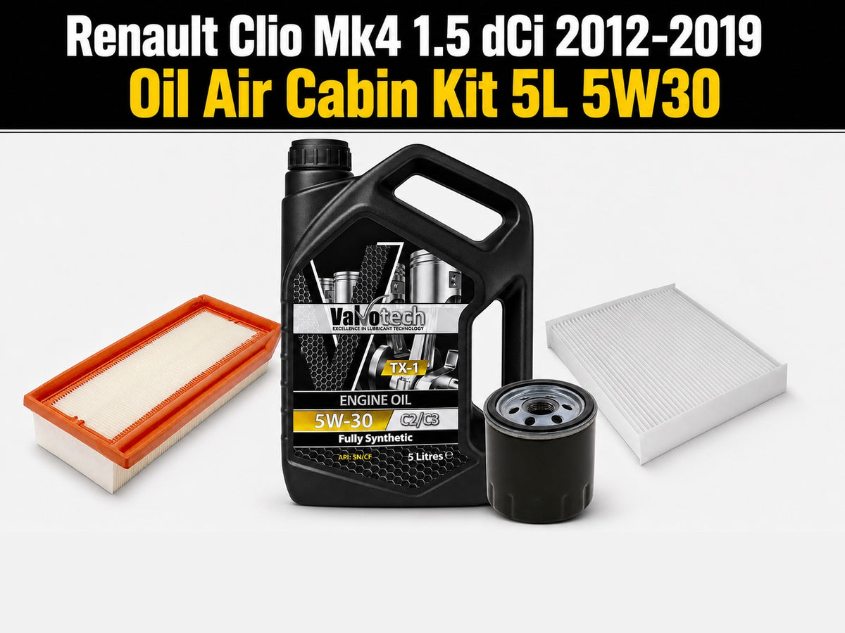 Renault Clio Mk4 1.5 dCi (2012-2019) Service Kit - Oil, Air & Cabin Filter + 5L 5W30 | GTM