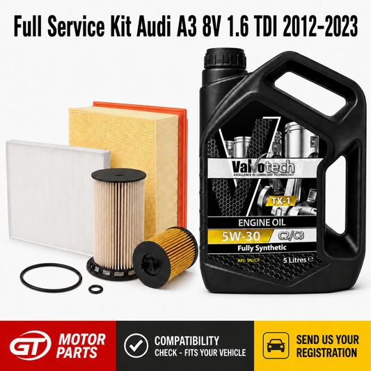 Audi A3 8V 1.6/2.0 TDI (2012-2023) Full Service Kit - Oil, Air, Fuel & Cabin Filter + 5L 5W30 | GTM