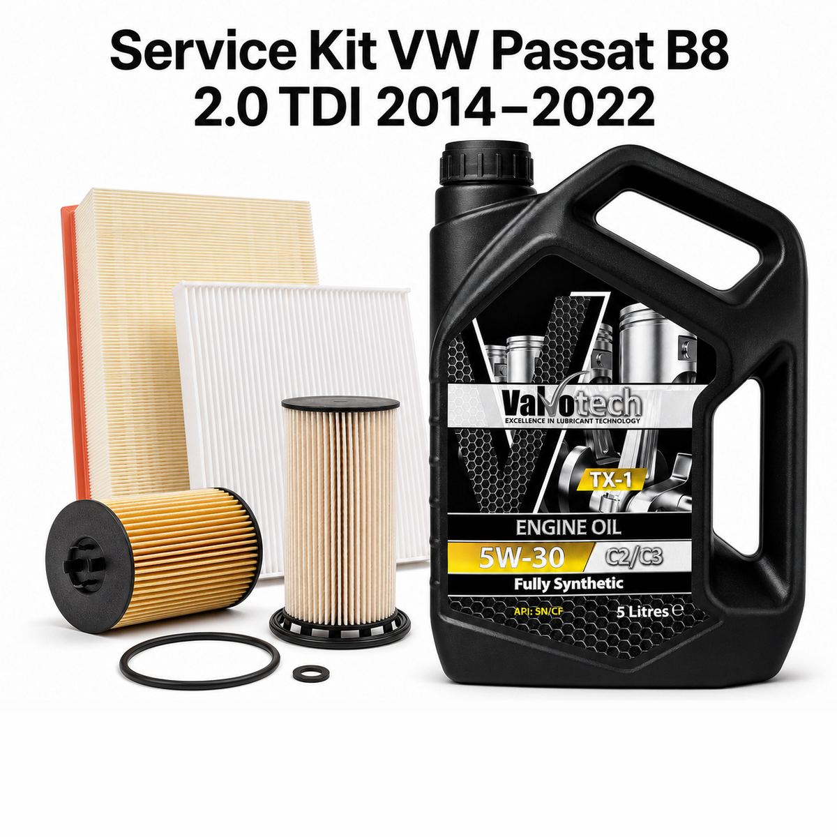 VW Passat B8 2.0 TDI (2014-2022) Full Service Kit - Oil, Air, Fuel & Cabin Filter + 5L 5W30 | GTM