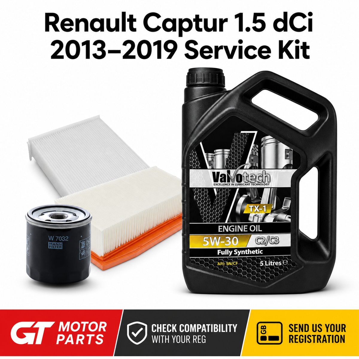 Renault Captur 1.5 dCi (2013-2019) Oil Air & Cabin Filter Service Kit | GTM